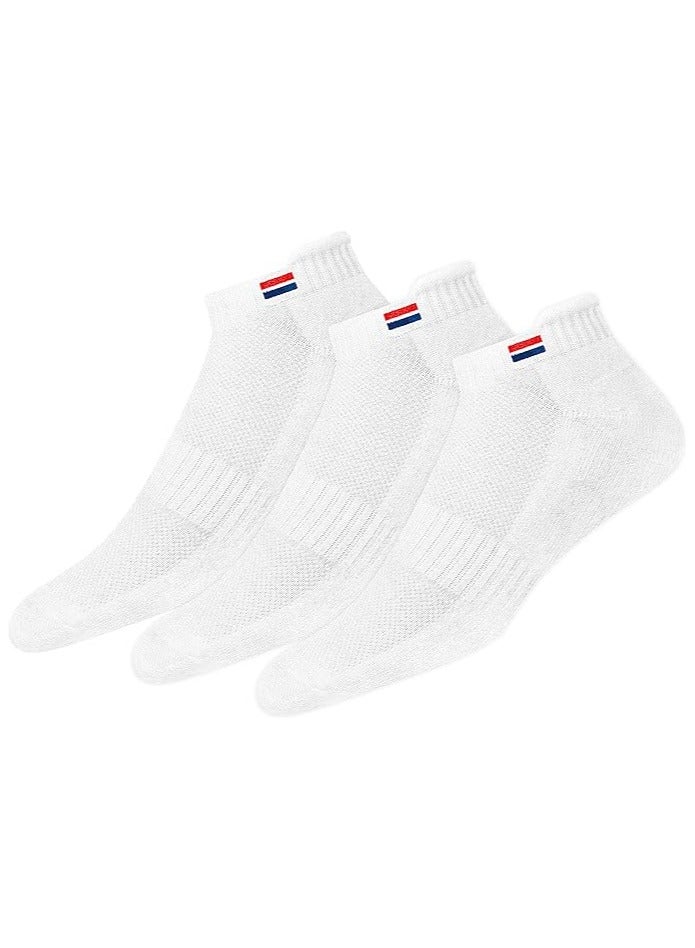 NAVYSPORT Men's Low Cut Athletic Cotton Cushion Ankle Socks with Sports Tab for Running, Gym, Training, Casual Wear, Pack of 3 (Free Size, White) - Image 1