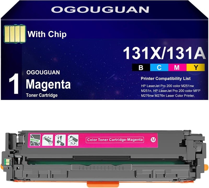 خرطوشة حبر متوافقة بديلة لـ HP 131X CF210X 131A لطابعة HP Laserjet Pro 200 Color MFP M276nw M251nw M251n M276n CF210A CF211A CF212A CF213A (أحمر أرجواني واحد) - Image 1