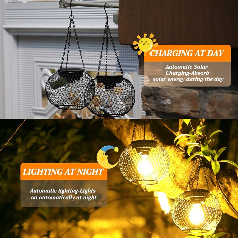 KagoLing Solar Lantern Outdoor, Upgraded Hanging Solar Lights Outdoor Garden Metal Hanging Lanterns Decorative Lighting Solar Powered Waterproof Tree Lantern for Garden Yard Patio Pathway, 2 Pack - Image 3