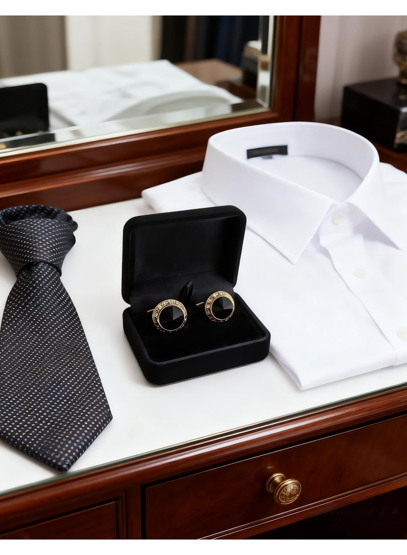 HomeNoor Gold Black Crystal Rhinestone Cufflinks, Elegant Formal French Cufflinks for Business, Wedding and Daily Wear, Stylish Shirt Cuff Links for Special Events, Perfect Gift Idea for Men & Women - Image 4