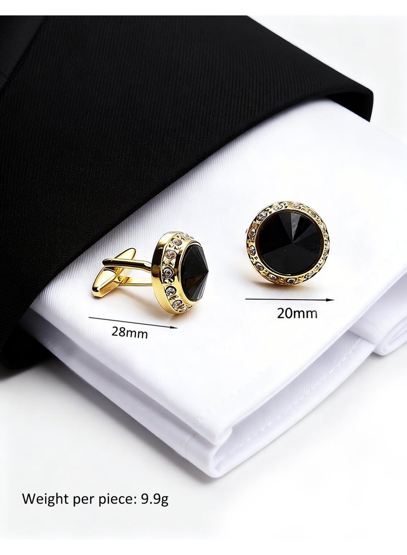 HomeNoor Gold Black Crystal Rhinestone Cufflinks, Elegant Formal French Cufflinks for Business, Wedding and Daily Wear, Stylish Shirt Cuff Links for Special Events, Perfect Gift Idea for Men & Women - Image 2