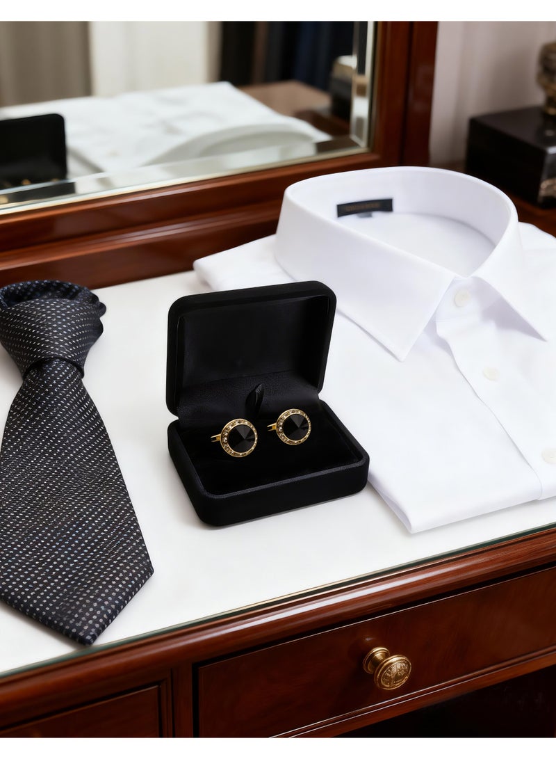 HomeNoor Gold Black Crystal Rhinestone Cufflinks, Elegant Formal French Cufflinks for Business, Wedding and Daily Wear, Stylish Shirt Cuff Links for Special Events, Perfect Gift Idea for Men & Women - Image 5