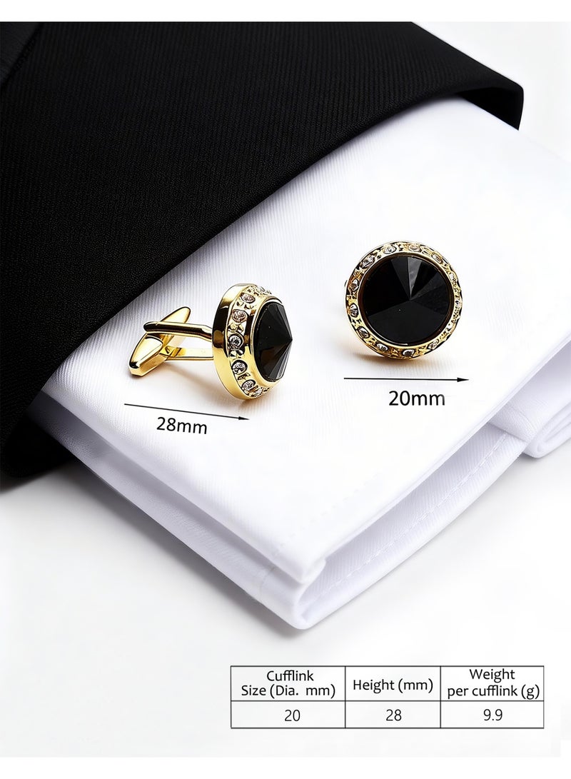 HomeNoor Gold Black Crystal Rhinestone Cufflinks, Elegant Formal French Cufflinks for Business, Wedding and Daily Wear, Stylish Shirt Cuff Links for Special Events, Perfect Gift Idea for Men & Women - Image 2