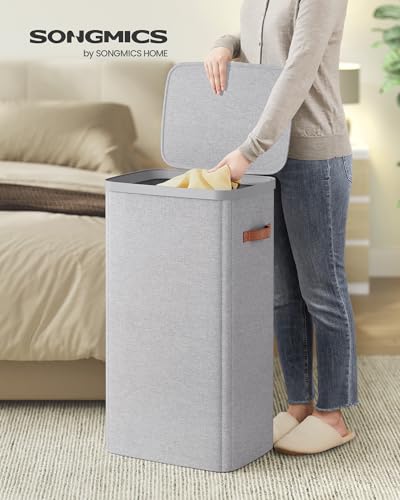 SONGMICS Laundry Basket 264 Gal Laundry Hamper Easy Assembly with Lid and Handles Removable Liner 165 x 126 x 295 Inches Dove Gray ULCB811GD01 - Image 3