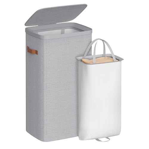 SONGMICS Laundry Basket 264 Gal Laundry Hamper Easy Assembly with Lid and Handles Removable Liner 165 x 126 x 295 Inches Dove Gray ULCB811GD01 - Image 1