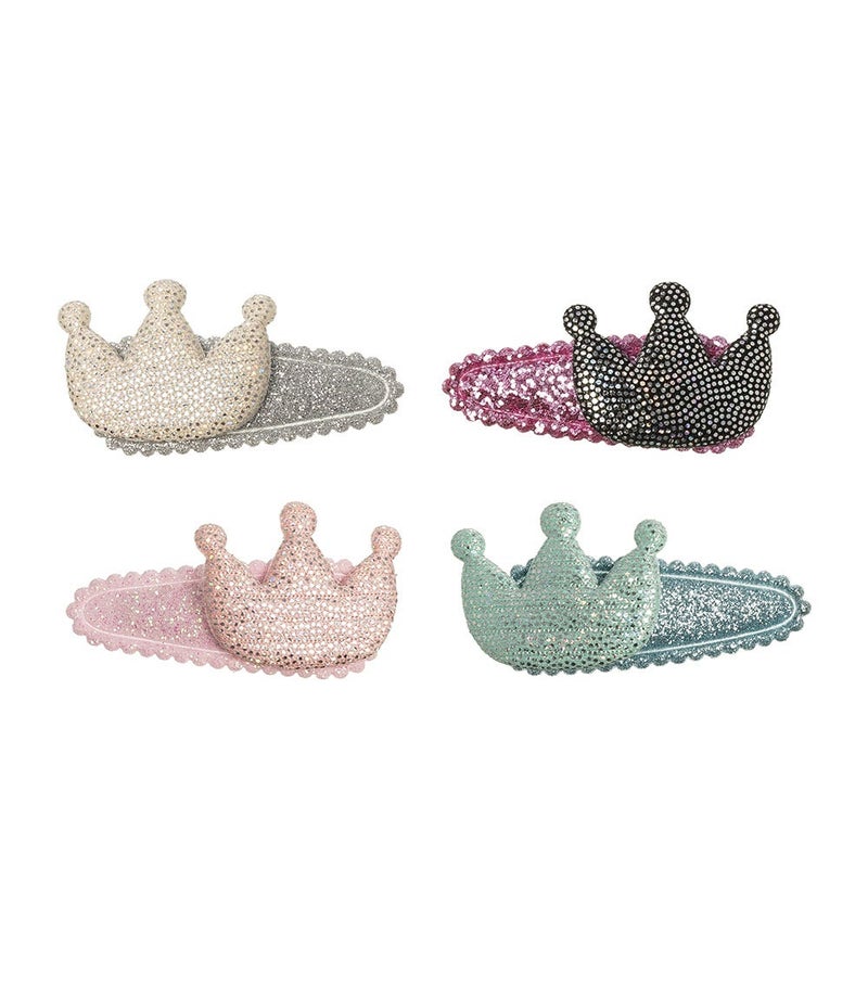 Baby Lined Hairclip With Glitter Crown -Multicolor