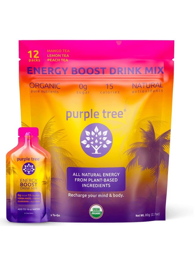 purple tree Organic Energy Stick Packets, Zero Sugar, B12 Vitamins, Lemon Ice Tea Flavor | 80mg Caffeine from Yerba Mate & Guarana to Prevent Crashing, 12 to-Go Packs - Image 1
