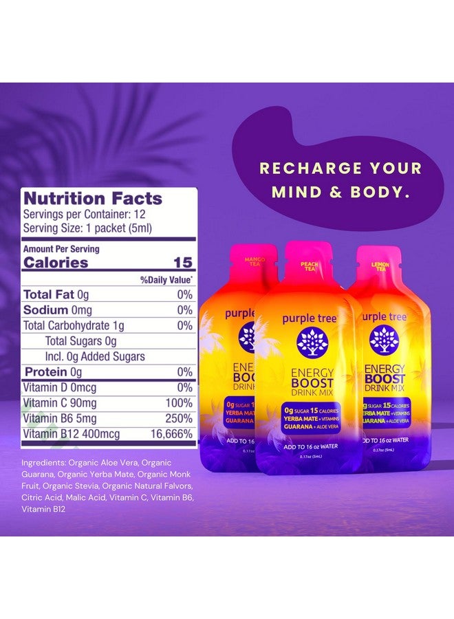 purple tree Organic Energy Stick Packets, Zero Sugar, B12 Vitamins, Lemon Ice Tea Flavor | 80mg Caffeine from Yerba Mate & Guarana to Prevent Crashing, 12 to-Go Packs - Image 5