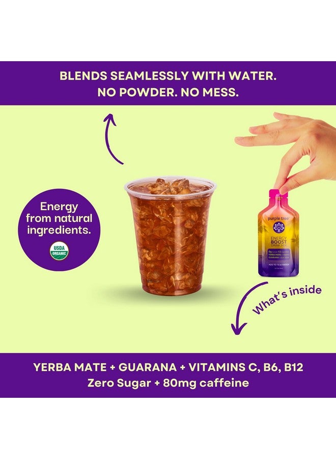 purple tree Organic Energy Stick Packets, Zero Sugar, B12 Vitamins, Lemon Ice Tea Flavor | 80mg Caffeine from Yerba Mate & Guarana to Prevent Crashing, 12 to-Go Packs - Image 3