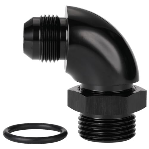 Podavelle 10AN Male Flare to 12AN 12 ORB Oring Boss 90 Degree Full Flow Fitting Adapter Aluminum Black - Image 1