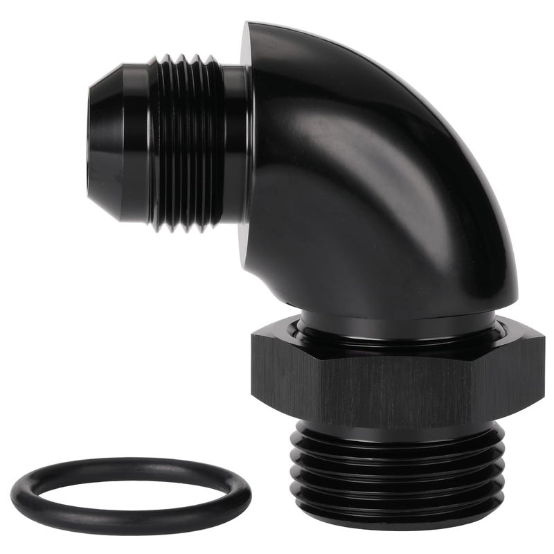 Podavelle 10AN Male Flare to 12AN 12 ORB Oring Boss 90 Degree Full Flow Fitting Adapter Aluminum Black - Image 2