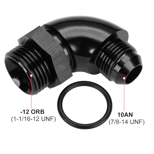Podavelle 10AN Male Flare to 12AN 12 ORB Oring Boss 90 Degree Full Flow Fitting Adapter Aluminum Black - Image 3