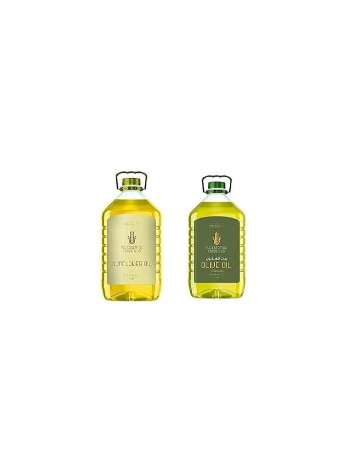 The Essential Foods & Co Cooking Oil Set – 5L Olive Oil + 5L Sunflower Oil | Pack of 2 | Total 10 Liters | Natural, Versatile & Cholesterol-Free | For Frying, Cooking & Salad Use - Image 1