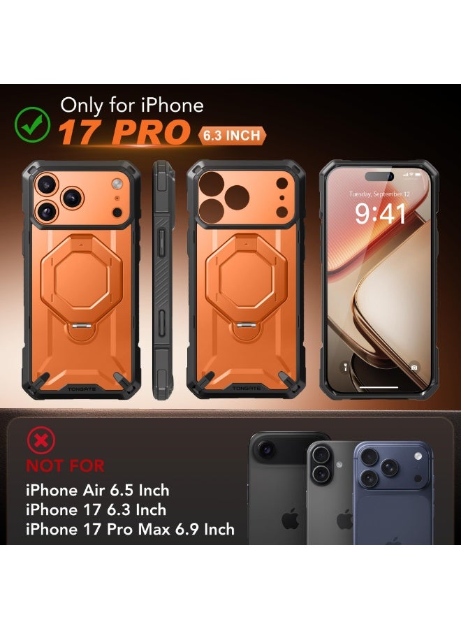 تونجيت غطاء لهاتف آيفون 17 برو مع حامل مغناطيسي دوار 360°، [متوافق مع MagSafe][حماية بدرجة عسكرية] مع واقي شاشة للخصوصية وغطاء تحكم بالكاميرا لهاتف آيفون 17 برو، برتقالي - Image 2