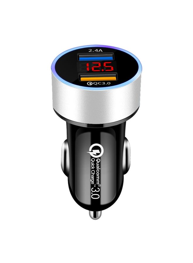 Beauenty 2 PCS Aluminum Ring Display Car Charger  QC3.0+2.4A Aluminum Alloy Multi-function Halo Digital Display Car Charger(Snow Silver)  - Image 2