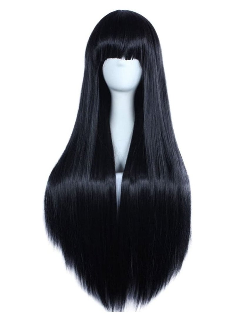 إستيل شعر مستعار Estelle بطول 32 بوصة 80 سم طويل مستقيم أنيمي أزياء المرأة تأثيري باروكة شعر مستعار للحفلات مع غطاء شعر مستعار مجاني أسود - Image 4