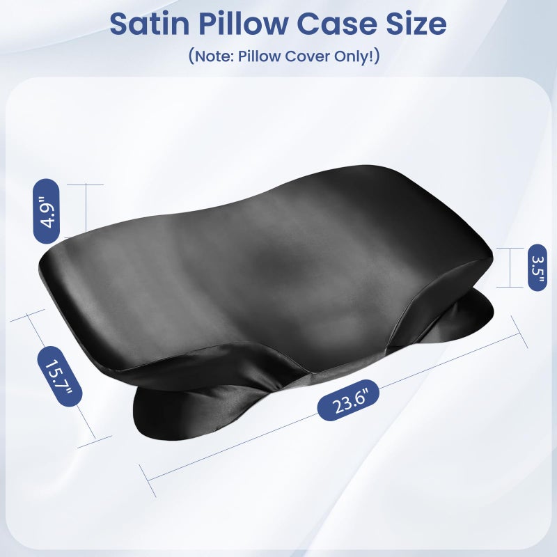 Zelimun Satin Pillowcase for Zelimun Cervical Pillow, Ergonomic Case, Smooth & Soft Pillowcase, Black Pillow Cover with Zipper - Image 3