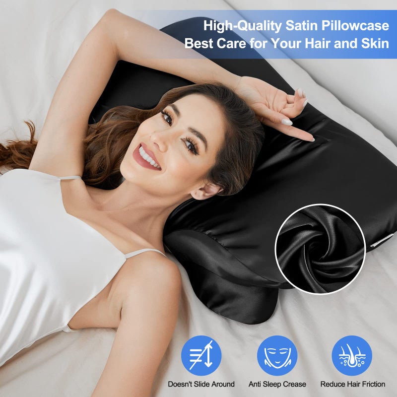 Zelimun Satin Pillowcase for Zelimun Cervical Pillow, Ergonomic Case, Smooth & Soft Pillowcase, Black Pillow Cover with Zipper - Image 2