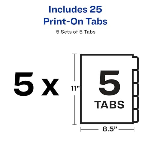 Avery Unpunched Customizable Print-On Dividers for Use with Custom Binding Systems or 3 Ring Binders, 5-Tab Set, 5 Sets (11516) - Image 4