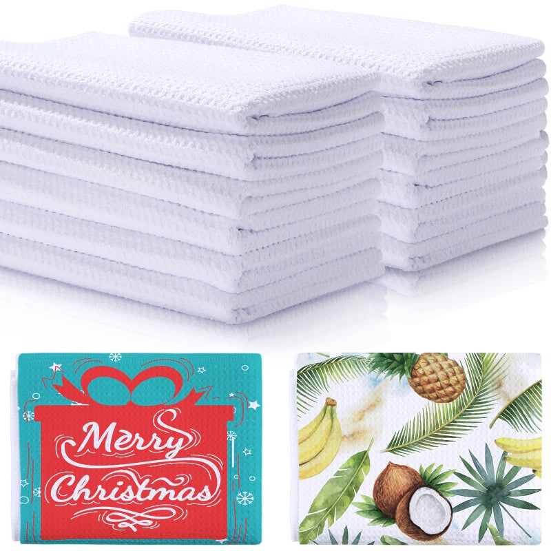Breling Sublimation Kitchen Towel Blanks 16 x 24Inch Microfiber Waffle Weave Sublimation Tea Towels Fast Drying Absorbent for Home Kitchen Gifts12 Pieces