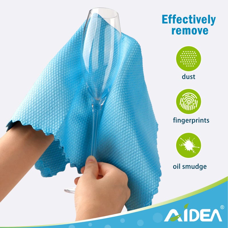 AIDEA Microfiber Glass Cleaning Cloth, 8PK, Premium Microfiber Glass and Window Cleaner, Lint Free Quickly Clean Windows, Glasses, Windshields, Mirrors, Stainless Steel, 12"x12" - Image 2