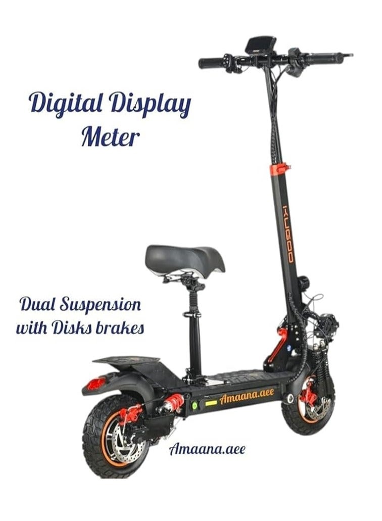 كوجو كيرين سكوتر كهربائي T5 2025، محرك 500 واط، بطارية 56.6 فولت 13 أمبير، أضواء LED، 15/25/55 كم/ساعة، قابل للطي والتعديل، مع عداد شاشة LED ضخم، مع خوذة وسترة هدايا مجانية. - Image 2