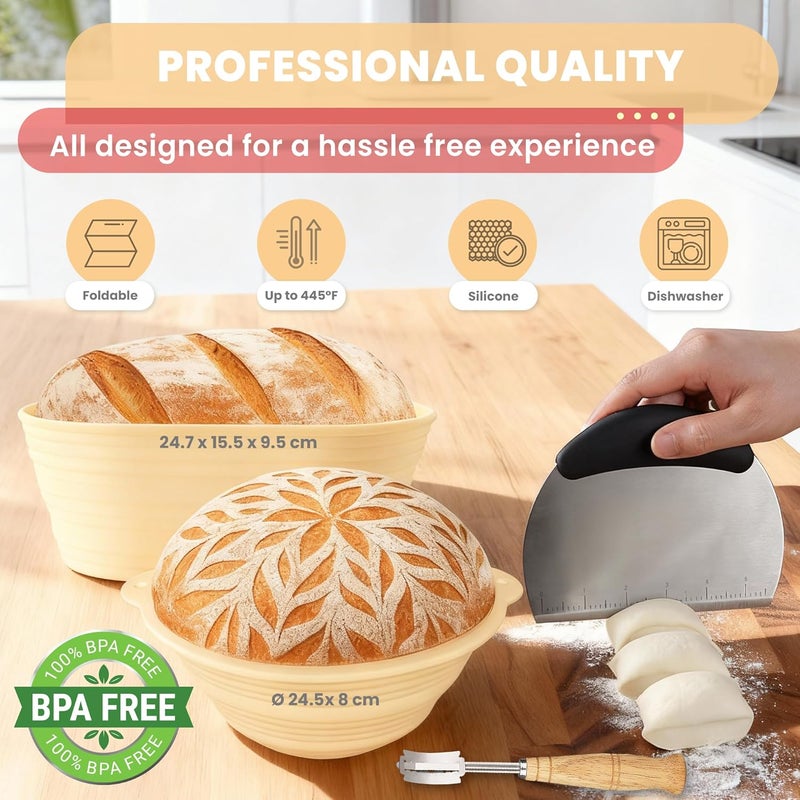 SWAKIK18 Plus Sourdough Starter Kit Set Sourdough Bread Baking Supplies Great Gift Beginners Bread Makers 24oz Fermentation Jar 9" and 10" Silicone Banneton Bread Proofing Basket, Dough Whisk - Image 5