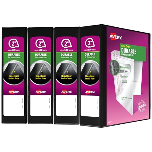 Avery Durable View 3 Ring Binder, 2 Inch Slant Rings, 4 Black Binders (17031) - Image 1