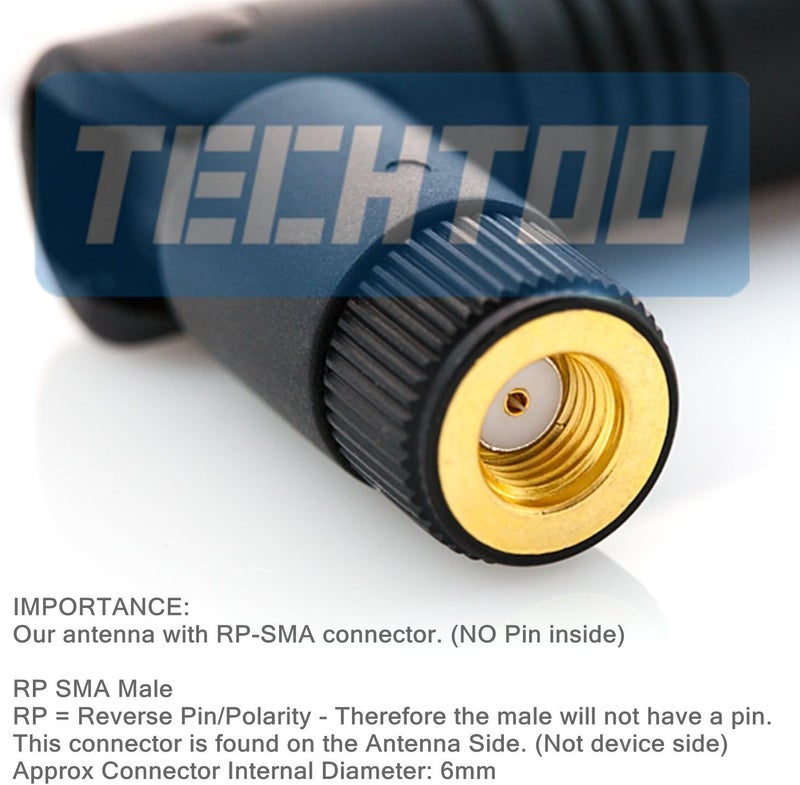 TECHTOO 9dBi Omni WiFi Antenna with RP-SMA Connector for Wireless Network Router/USB Adapter/PCI PCIe Cards/IP Camera/Wireless Range Extender(1-Pack) - Image 2