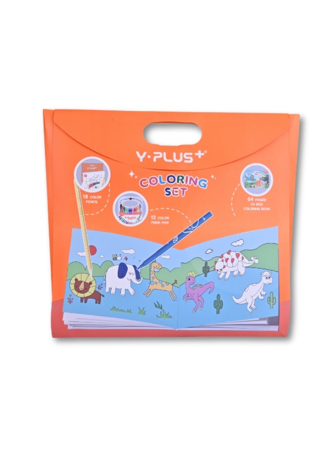 Y plus+ Y-PLUS+ Coloring Set - 18 Color Pencils & 12 Fiber Pens with B4 Coloring Book - Image 1