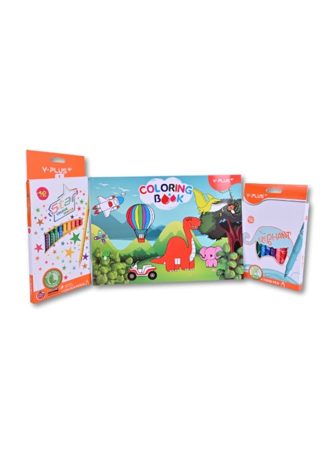 Y plus+ Y-PLUS+ Coloring Set - 18 Color Pencils & 12 Fiber Pens with B4 Coloring Book - Image 2