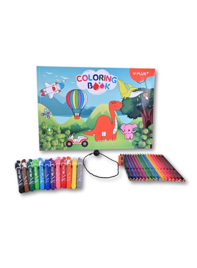 Y plus+ Y-PLUS+ Coloring Set - 18 Color Pencils & 12 Fiber Pens with B4 Coloring Book - Image 3