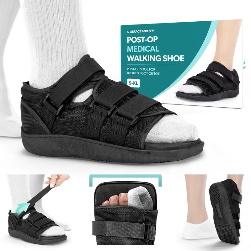 BraceAbility Post Op Shoe Foot Brace Orthopedic Surgical Cast Shoe for Broken Toes Injured Foot Protection Stress Fracture Recovery Medical Boot for Men and Women FSA HSA Eligible M Male
