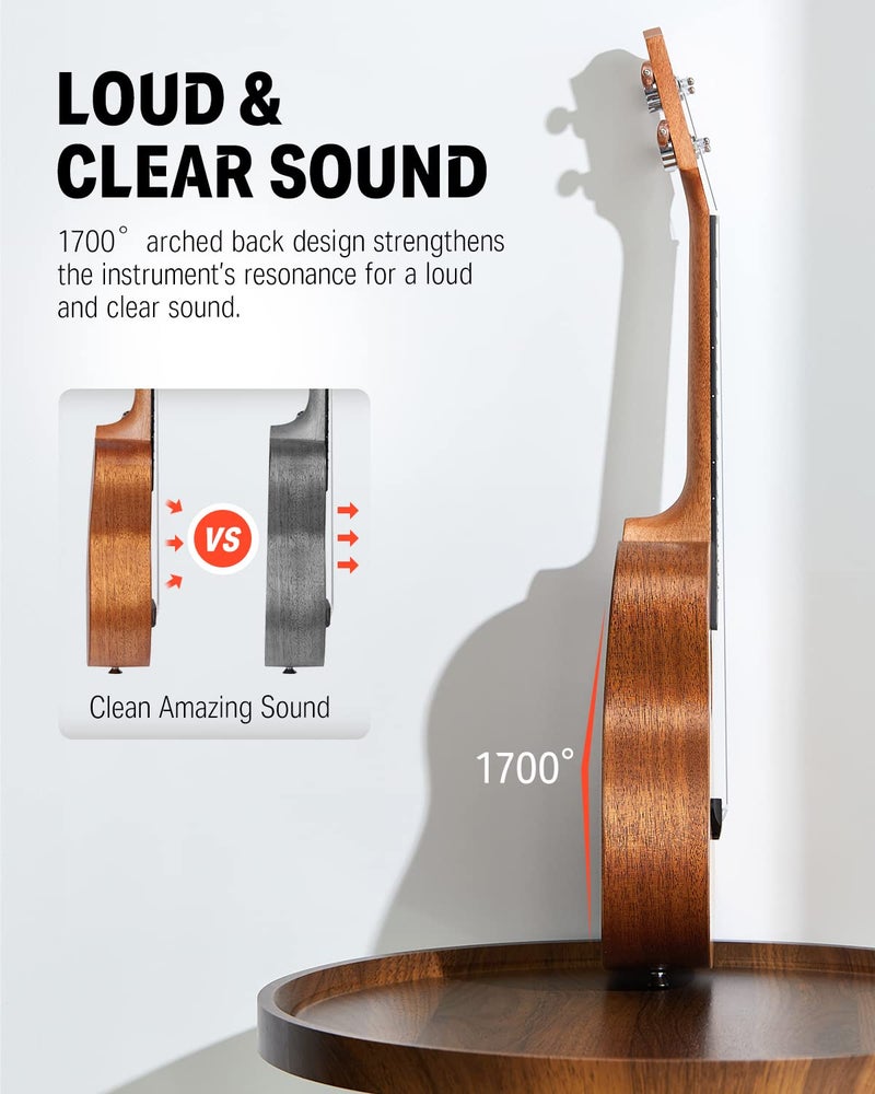 Donner Soprano Ukulele Mahogany 21 inch Ukelele Beginner Kit Online Lesson Gig Bag Strap Nylon String Tuner Picks Cloth DUS-1 Ukalalee Set Christmas Gift - Image 2