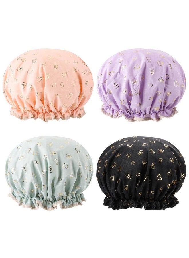 Tbestmax 4 Pcs Shower Caps Hat For Women And Girl Reusable Waterproof Bath Cap Double Waterproof Layers - Image 1