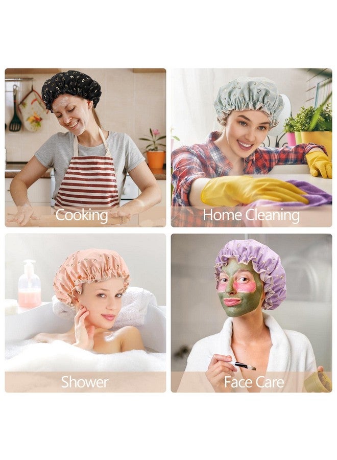 Tbestmax 4 Pcs Shower Caps Hat For Women And Girl Reusable Waterproof Bath Cap Double Waterproof Layers - Image 5