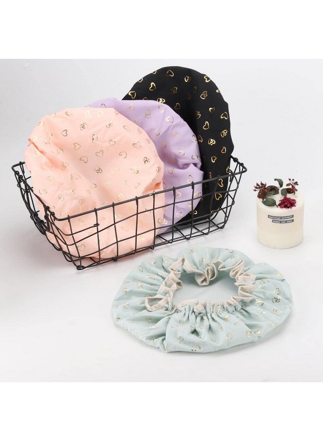 Tbestmax 4 Pcs Shower Caps Hat For Women And Girl Reusable Waterproof Bath Cap Double Waterproof Layers - Image 4