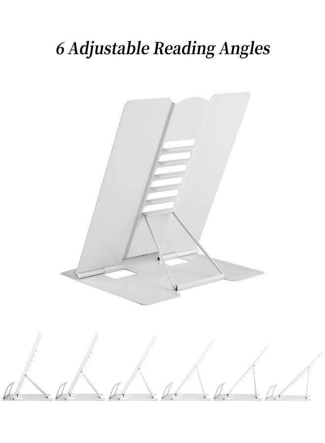 CLUEMART حامل كتب معدني من كليومارت، حامل كتب طبخ وحامل للقراءة، حامل كتب وصفات قابل للطي محمول بست زوايا عرض قابلة للتعديل، مثالي لسطح المطبخ والمكتب والمدرسة (أبيض) - Image 3