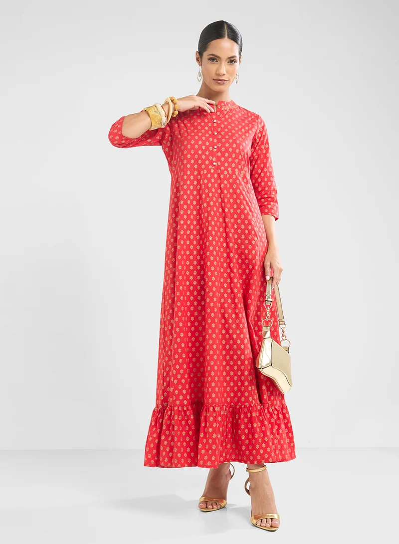 ارابيان كلوزيت Embroidered Button Neck Jalabiya