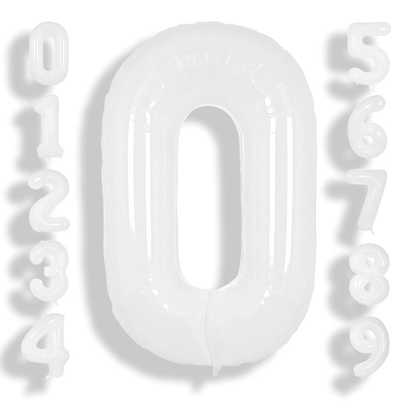 SUWEN 40 Inch White Large 0 Balloon Number Big Foil Helium Number Balloons 09 Giant Jumbo Happy 0th Birthday Party Decorations for Boy or Girl Huge Mylar Anniversary Party Supplies - Image 3