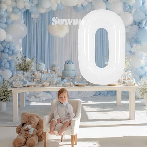 SUWEN 40 Inch White Large 0 Balloon Number Big Foil Helium Number Balloons 09 Giant Jumbo Happy 0th Birthday Party Decorations for Boy or Girl Huge Mylar Anniversary Party Supplies - Image 5