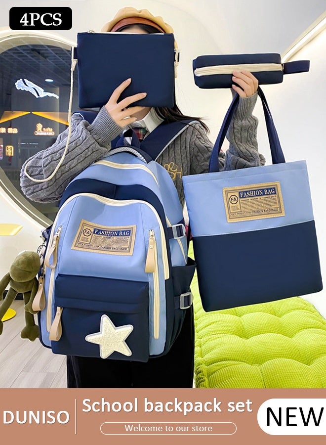 DUNISO 4PCS Kids School Backpack Set Canvas Laptop School Bag Sets for Kids with Tote Bag,Shoulder Bag,Pencil Box,Large-capacity Bookbag for Girls Boys Back to School Supplies - Image 1