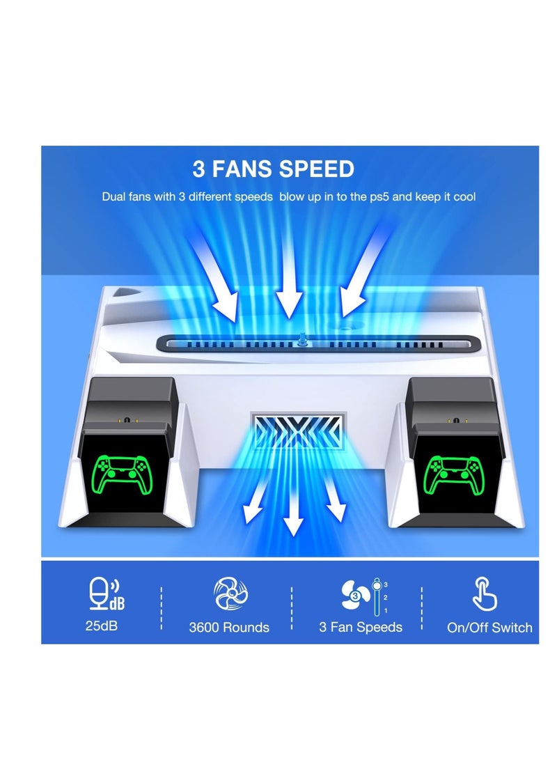 كابتن تيك حامل PS5 ،  مع محطة شحن وحدة التحكم ومحطة تبريد لجهاز PS 5 ، الإصدار الرقمي وإصدار القرص ، شاحن مزدوج ، محطة الإرساء ، 3 سرعات مروحة التبريد ، فتحات الألعاب ، أبيض - Image 4