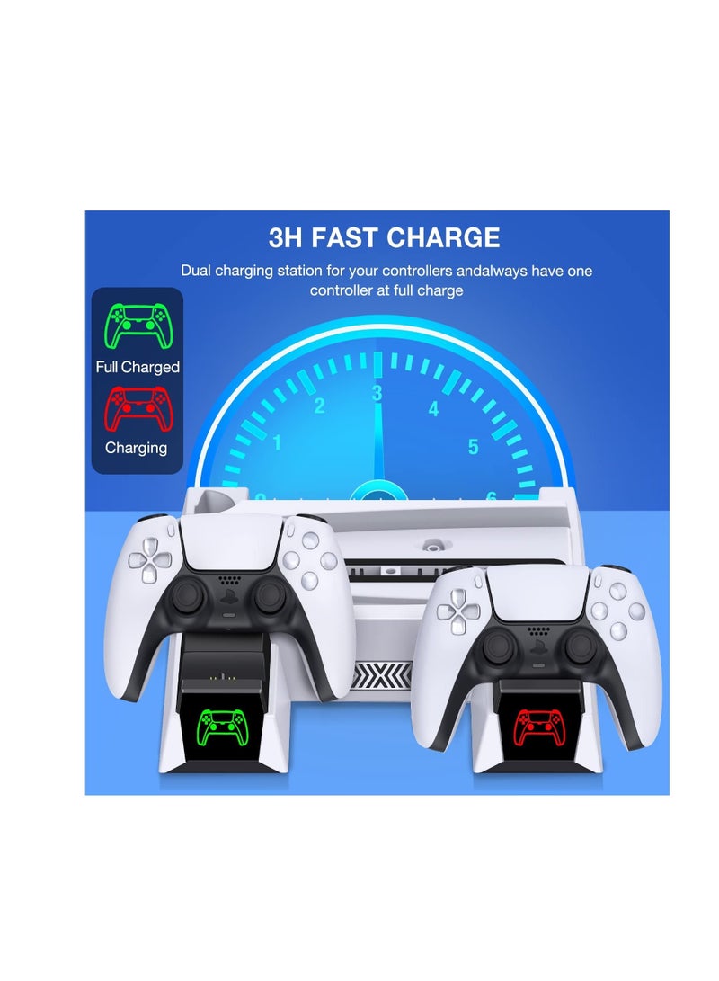 كابتن تيك حامل PS5 ،  مع محطة شحن وحدة التحكم ومحطة تبريد لجهاز PS 5 ، الإصدار الرقمي وإصدار القرص ، شاحن مزدوج ، محطة الإرساء ، 3 سرعات مروحة التبريد ، فتحات الألعاب ، أبيض - Image 5