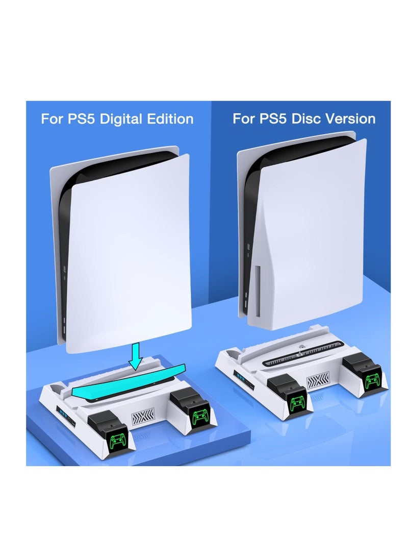 كابتن تيك حامل PS5 ،  مع محطة شحن وحدة التحكم ومحطة تبريد لجهاز PS 5 ، الإصدار الرقمي وإصدار القرص ، شاحن مزدوج ، محطة الإرساء ، 3 سرعات مروحة التبريد ، فتحات الألعاب ، أبيض - Image 2