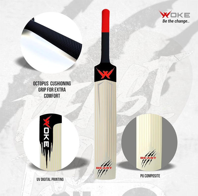 WOKE Stalwart Beast Heavy Duty Plastic Cricket Bat, Full Size (34” X 4.5” inches) Premium Hybrid Bat for All Age Groups – Kids/Boys/Girls/Adults (Beast (Natural) - Image 4