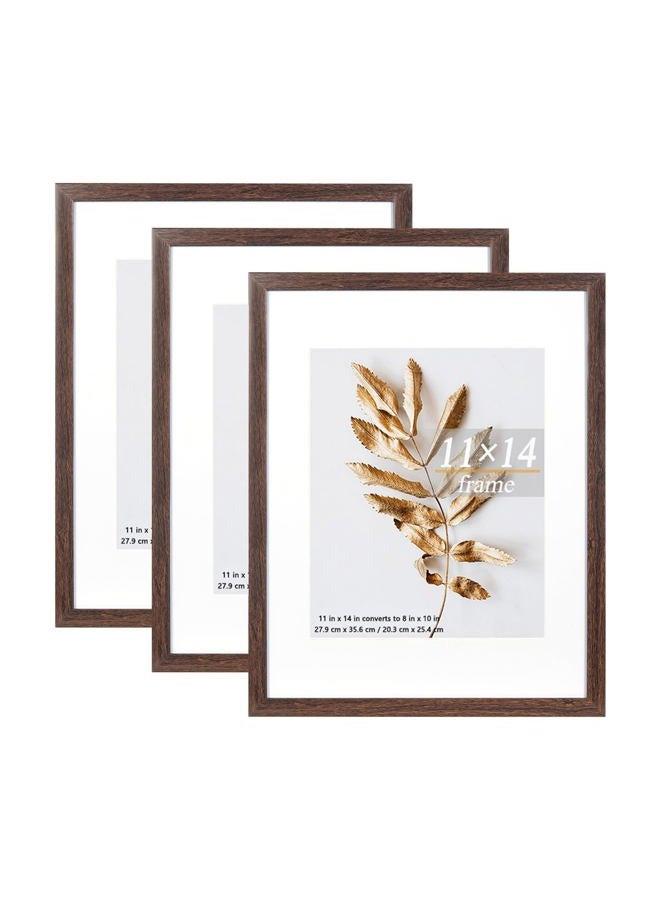 Hogaryo 11x14 Picture Frame Brown 3 Pcs in 1 set 11x14 Frames can Display 8x10 Picture with Mat or 11x14 Without Mat on the Wall - Image 1