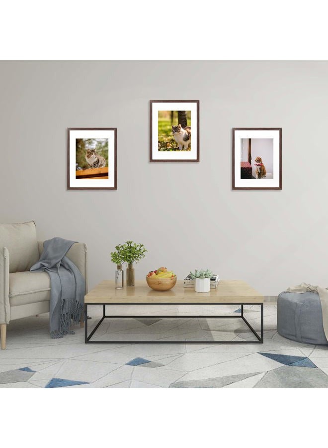 Hogaryo 11x14 Picture Frame Brown 3 Pcs in 1 set 11x14 Frames can Display 8x10 Picture with Mat or 11x14 Without Mat on the Wall - Image 3