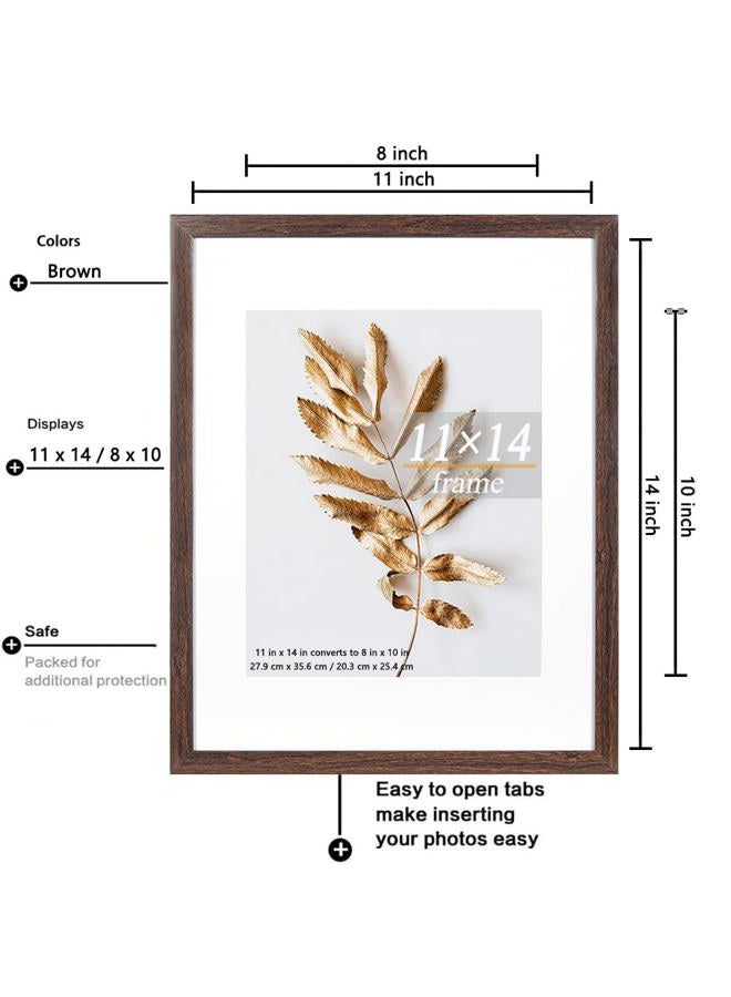 Hogaryo 11x14 Picture Frame Brown 3 Pcs in 1 set 11x14 Frames can Display 8x10 Picture with Mat or 11x14 Without Mat on the Wall - Image 2