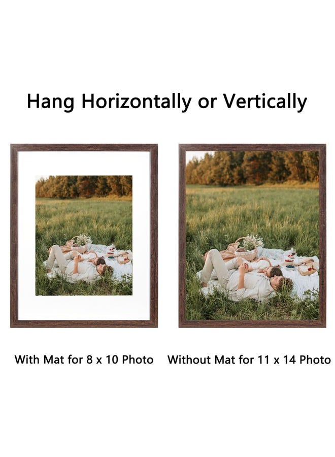 Hogaryo 11x14 Picture Frame Brown 3 Pcs in 1 set 11x14 Frames can Display 8x10 Picture with Mat or 11x14 Without Mat on the Wall - Image 4